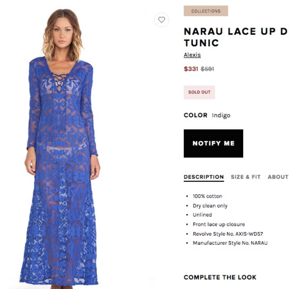 Alexis Narau Lace Up Maxi Dress- Small